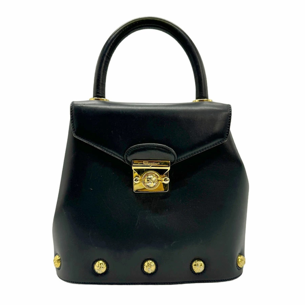 Salvatore Ferragamo handbag leather Navy Blue